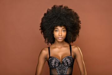 Alluring black woman in lingerie