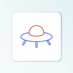 Line UFO flying spaceship icon isolated on white background. Flying saucer. Alien space ship. Futuristic unknown flying object. Colorful outline concept. Vector