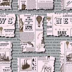vector image of a seamless texture for fabric and paper, vintage newspaper clippings, text Lorem ipsum