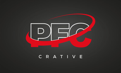 PFC creative letters logo with 360 symbol vector art template design	