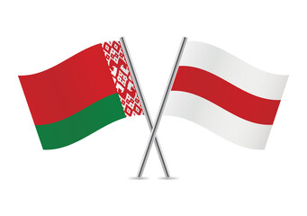 Belarus and Belarus opposition flags. Belarusian and Belarusian opposition flags. Two flags Red-green flag and White-red-white flag. Vector illustration.