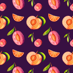 fruit seamless pattern on a dark purple background
