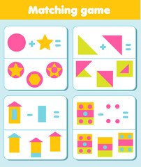 Matching game. Educational children activity. Logic Activity for pre scholl years kids and toddlers for synthesis and analysis skills