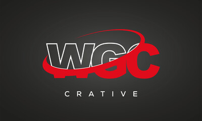 WGC creative letters logo with 360 symbol vector art template design	