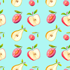fruit seamless pattern on a light blue background