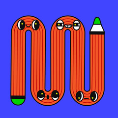 Cartoon funny Pencil Character with eyes. Retro comic illustration