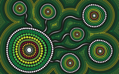 Green Aboriginal Dot Art - Vector