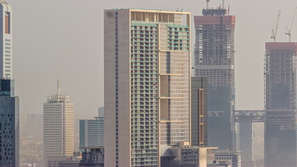 Fototapeta na wymiar Aerial view of Dubai International Financial Centre district timelapse