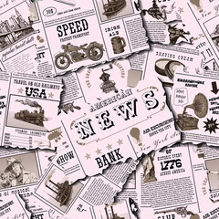 Fototapeta na wymiar vector image of a seamless texture for fabric and paper, vintage newspaper clippings, text Lorem ipsum