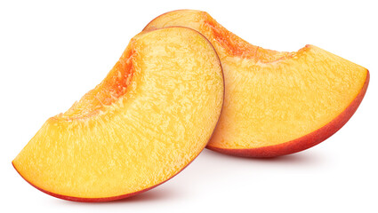 Peach isolated. Peach slice. Peaches on white background. With clipping path.