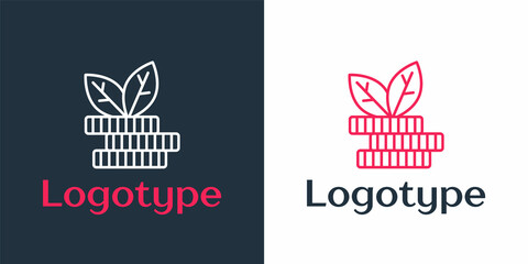 Logotype line Dollar plant icon isolated on white background. Business investment growth concept. Money savings and investment. Logo design template element. Vector