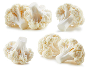 Cauliflower collection. Cauliflower isolated on white background. Cauliflower macro. With clipping path