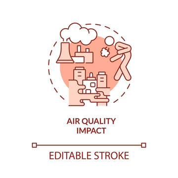 Air quality impact red concept icon. Climate change and health abstract idea thin line illustration. Isolated outline drawing. Editable stroke. Roboto-Medium, Myriad Pro-Bold fonts used