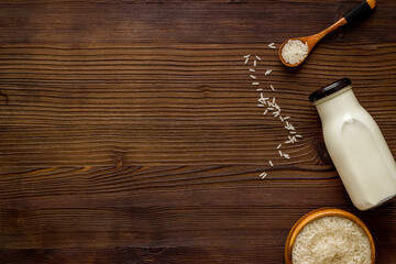 Rice non dairy substitute milk. Cereals vegan drink