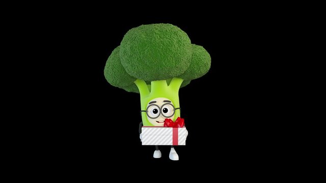 Broccoli dancing with a gift