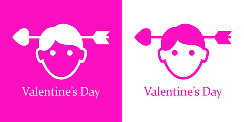 Despedida de soltero. Banner con texto Valentine's Day con flecha de cupido en diadema en cabeza de chico para su uso en invitaciones y tarjetas de felicitación