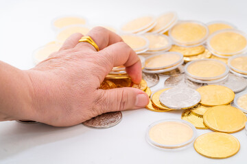 Materialized virtual currency on a monochrome background