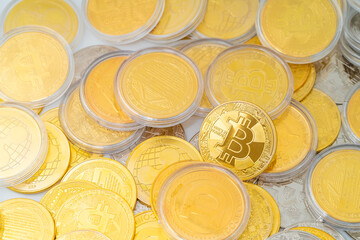 Materialized virtual currency on a monochrome background