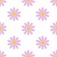 Fototapeta na wymiar Cute daisy on white background. Seamless flower pattern. Background for sewing children clothes. Packing paper. Chamomile wallpaper.
