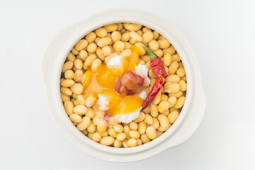 Soybeans with water on a pure white background