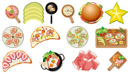 Collection of food ingredients on white background