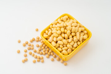 Soybeans with water on a pure white background