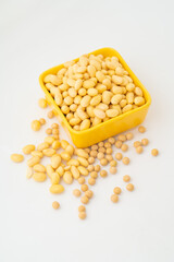Soybeans with water on a pure white background