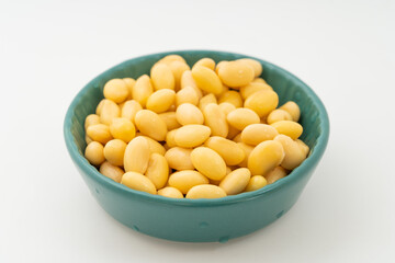 Soybeans with water on a pure white background