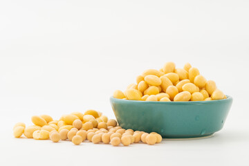 Soybeans with water on a pure white background