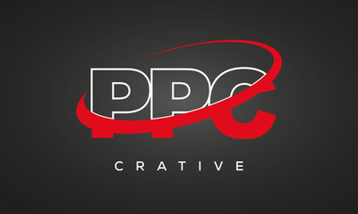 PPC creative letters logo with 360 symbol vector art template design