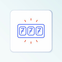 Line Slot machine with lucky sevens jackpot icon isolated on white background. Colorful outline concept. Vector