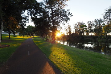 sun raise t in the park and walking path