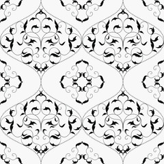 seamless botanical pattern of painted oriental motifs on a white background