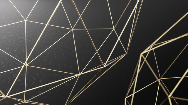 Black and gold angular geometric abstract wallpaper background 3d render