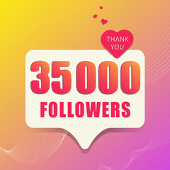 1 adorable banner 35 000 followers. Thank you. Banner, button, poster for social media. Vector illustration.