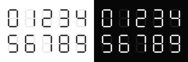 Set of digital clock digits. Digits of a calculator or electronic counter. Vector illustration