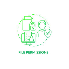 File permissions green gradient concept icon. Integrity of sensitive data. Safety abstract idea thin line illustration. Isolated outline drawing. Roboto-Medium, Myriad Pro-Bold fonts used