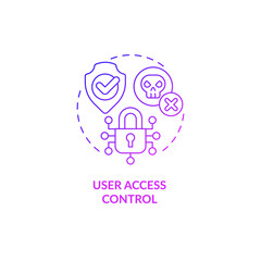 User access purple gradient control concept icon. Sensitive information. Data integrity abstract idea thin line illustration. Isolated outline drawing. Roboto-Medium, Myriad Pro-Bold fonts used