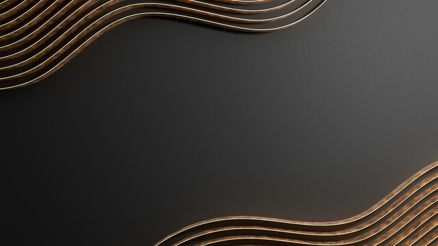 Black and gold abstract wallpaper background 3d render