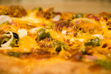 Close up of freshly baked pizza isolated