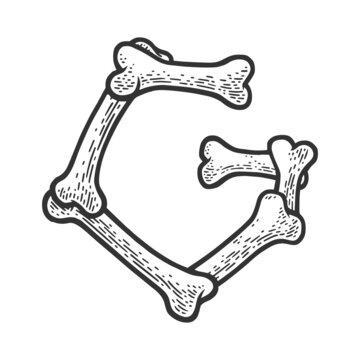 letter G made of bones sketch engraving vector illustration. Bones font. T-shirt apparel print design. Scratch board imitation. Black and white hand drawn image.