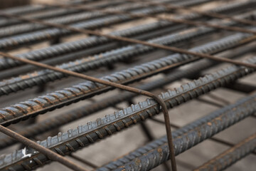 Metal rusty reinforcement bars. Reinforcing steel bars for building armature