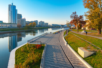 Minsk. Belarus. Svisloch River embankment in the center of Minsk.