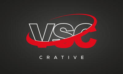 VSC creative letters logo with 360 symbol vector art template design	