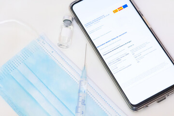 European Covic Passport with all three doses of the vaccine complete. Digital certificate on mobile...