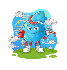 fever compress samurai cartoon. cartoon mascot vector