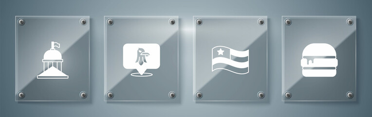 Set Burger, American flag, Eagle and White House. Square glass panels. Vector