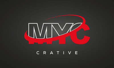 Fototapeta na wymiar MYC creative letters logo with 360 symbol vector art template design