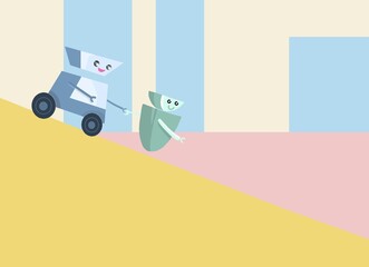 Illustration for a children's book. girl and robots