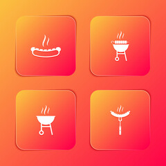 Set Hotdog sandwich, Barbecue grilled shish kebab, and Sausage on the fork icon. Vector